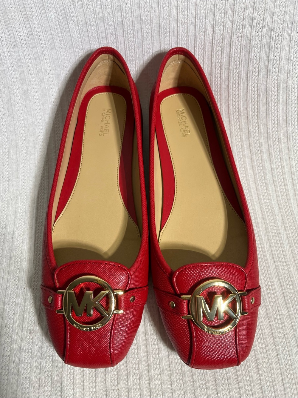 Michael Kors Red Leather MK Logo Flats with Gold Hardware 9.5M